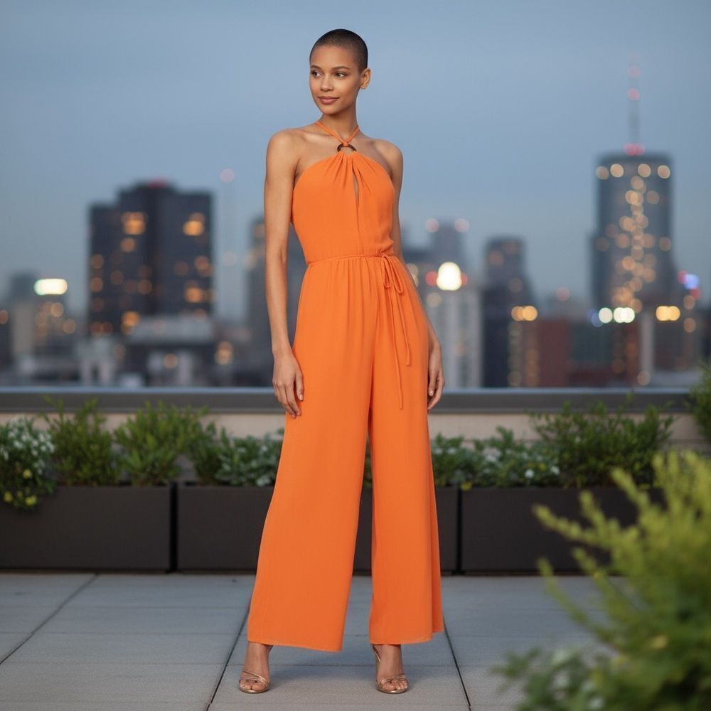 TOCCIN Orange Halter Jumpsuit Size 14